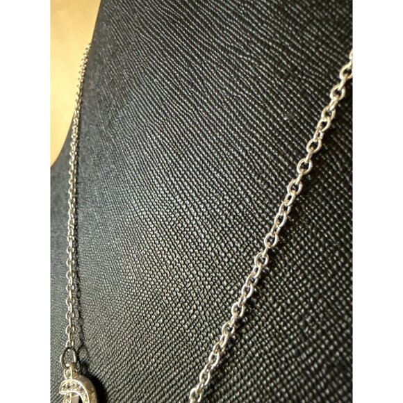 Barbie-Inspired Silver Rhinestone Pendant Necklace Script Logo With Chain - Picture 3 of 10